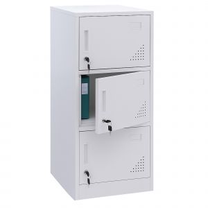 Casier HWC-P63, casier coffre-fort armoire &agrave; casiers 3 portes, 90x38x45cm acierblanc - Neuf