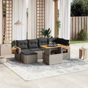 Prolenta Premium - Salon De Jardin Avec Coussins 7 Pcs Gris R&eacute;sine Tress&eacute;e - Neuf
