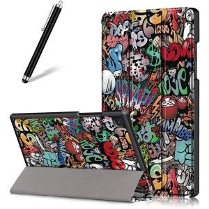 ELVORIX-Coque pour Samsung Galaxy Tab A7 2020 10.4 T500/T505/T507,&Eacute;tui Cuir &agrave; Rabat Mince L&eacute;ger avec Support Pliable,R&eacute;glable Multi-Angle B&eacute;quille Folio Flip Tablette Housse,Graffiti - Neuf