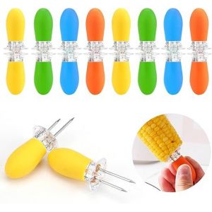 Lot De 8 Paires (16 Pièces) De Porte-Épis De Maïs (Orange/Jaune/Bleu/Vert) - Brochettes Pour Épis De Maïs - Verrouillables Pour Un Rangement Pratique Et Sûr - Parfait Pour La Cuisine - Neuf