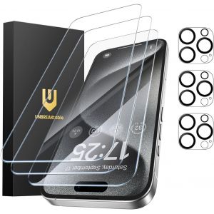 Kal-Protection Écran Iphone 15 Pro Max - Lot De 3, 3 Vitres En Verre Trempé + 3 Protecteurs D'objectif, Dureté 9h, Clarté Hd, Anti-Traces De Doigts, Compatible Coque, 6,7 Pouces - Neuf