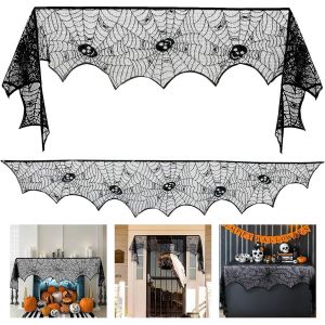 Cauc-45 X 245 Cm - Toile D'araignée - Décoration D'halloween - Squelette - Dentelle Noire - Toile D'araignée Effrayante - Décoration Effrayante Pour Porte, Carnaval, Halloween, Fête - Neuf