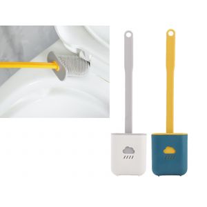 Lot de 2 brosses de toilette en TPR avec support - Bleu nuage gris - Neuf