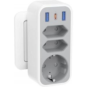 Multiprise 6 en 1Multiprise Murale avec 3 Prises et 3 Ports USB (1USB-C PD Charge Rapide) 4000W/16A Prise Electrique Convient pour la Maison, Bureau - Neuf