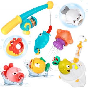 Eryi-Jouets De Bain À Partir De 1 2 3 Ans,Jouet De Bain Bébé Jeu De Pêche,Jouet De Bain Avec Cannes À Pêche Pistolets À Eau Filet De Pêche Poissons Magnétiques Jouets D'eau Enfants Cadeau - Neuf