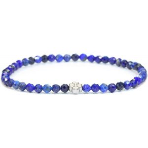 Eryi-Bracelet En Véritable Pierre Précieuse Avec Perles À Facettes De 4mm Et Fleur En Acier Inoxydable - Différentes Longueurs - Bracelet En Pierres Précieuses Porte - Neuf