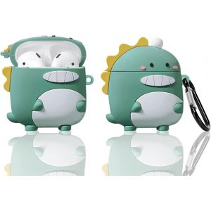 Pack de 2 coques de protection en silicone pour AirPods 2 et 1, le motif, le dinosaure vert, joli et mignon, conception 3D - Neuf