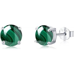 Chenquansarl-Boucles D'oreilles En Malachite Boucles D'oreilles En Argent Sterling 925 Pour Filles Boucles D'oreilles En Malachite Rondes Pour Femmes Petites Boucles D'oreilles Hypoallerg&eacute;niques - Neuf