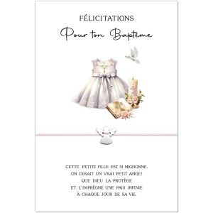 Kalsw-Cadeau Bapt&ecirc;me Bracelet Ange Gardien Fille Bracelet R&eacute;glable Porte-Bonheur Avec Cordon Pendentif Ange Et Carte De V?ux F&eacute;licitation Pour Ton Bapt&ecirc;me Avec Enveloppe Pour Bapt&ecirc;me Communion Annive - Neuf