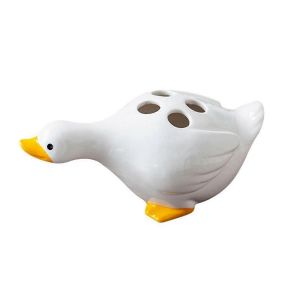 Porte-brosse &agrave; dents,porte-brosse &agrave; dents vidable &agrave; 4 trous,motif canard,blanc - Neuf