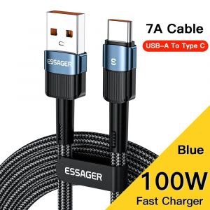 Essager 7a Usb Type C Câble 100w Pour Realme Huawei P30 Pro 66w Fil De Charge Rapide Usb-C Chargeur Cordon De Données Samsung Oneplus Poco.Blue 7a 100w A To C.0.5m - Neuf