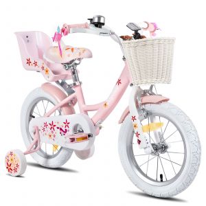 V&eacute;lo Enfant 14 Pouces Fille Joystar Stabilisateurs Si&egrave;ge Poup&eacute;e Panier Streamers Unicorn Rose - Neuf