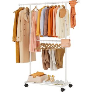 Mevronisshop-Portant &Agrave; V&ecirc;tements Avec Roulettes, Tringle Extensible Porte-Manteau, Porte-V&ecirc;tements, Barre Centrale R&eacute;glable, Double Barre, (90-120) X39.5x159.5cm,Blanc - Neuf