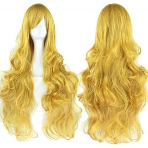 Ershi-80cm Longue Perruque De Cosplay De Cheveux Naturels Bouclés Avec Une Frange Colorée Halloween Costume Party Perruques Pour L[6 - Neuf