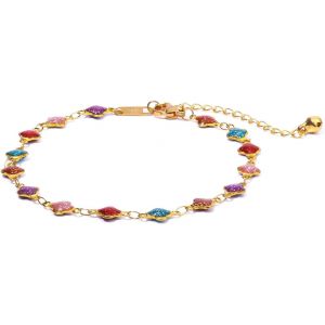 Eryi-Bracelets De Cheville Or 18k Pour Femme, Ajustable Bracelet De Cheville De Plage Avec Cloche Étoiles Scintillantes Colorées Chaîne De Pied En Or Bracelet De Cheville Bohème Pour Femme Filles - Neuf