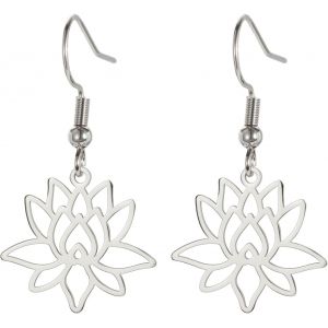 Boucles D'oreilles De Lotus Ajouré En Acier Inoxydable Boucles D'oreilles Pendantes De Symbole De Yoga De Fleur De Lotus Bijoux D'inspiration Pour Les Femmes Et Les Filles.[X2990] - Neuf