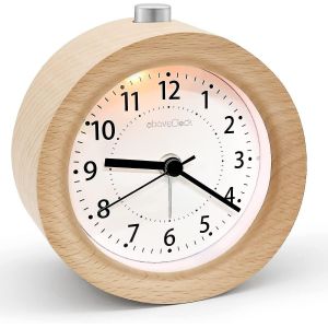 Reveil analogique sans tic-tac, reveil en bois avec fonction snooze, reveil retro avec veilleuse, reveil sans pile anti-radiation - Neuf