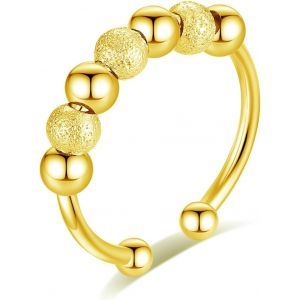 Kal-Bague Anti Stress Femme, Perles Bague D'anxiete R&eacute;glable Bague Anneau Tournant Anneau Ouvert Spinner Anxi&eacute;t&eacute; Fidget Pour Femme - Neuf
