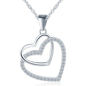 Kales-Collier Pour Femme En Argent Sterling 925 Avec Pendentif En Forme De Double C?ur En Zircone Cubique,Argent,Argentée - Neuf