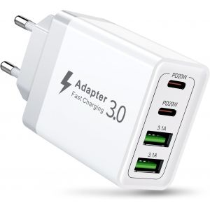 Chargeur Usb C Rapide 40W, Prise Usb C Multiprise Usb Murale Prise Multiple Chargeur Secteur Usbc Avec Pd&Qc3.0, Adaptateur Charger Type C Charge Rapide Pour Iphone 16 15 14 13, Samsung S25 S24 S23 - Neuf