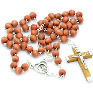 Store - Chapelet Religieux Virgen De Fatima, 59 Perles En Bois, Croix En Bois, 5 Cm, Sac Imprim&eacute;, Convertible En Collier, Marron - Neuf