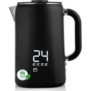 Bouilloire Electrique Inox 1,7L, Temp&eacute;rature R&eacute;glable 45-100&deg;C, Ebullition Rapide, Maintien Au Chaud, Double Paroi, &Eacute;cran Tactile, Sans Bpa, Id&eacute;ale Pour Famille Et Bureau, Noir Mat - Neuf