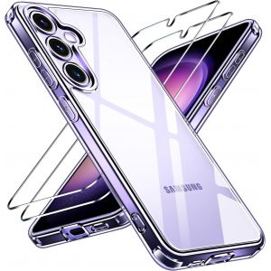 ELVORIX-Anti-Jaunissement HD Clair Coque pour Samsung Galaxy S24 5G avec 2 Pi&egrave;ces Verre Tremp&eacute;, [Protection Militaire] Transparente &Eacute;tui de Protection Antichoc Mince Bumper Housse (Violet) - Neuf