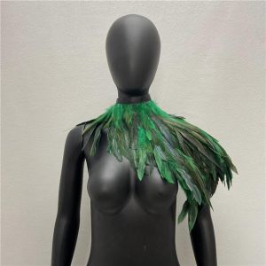 Fausse Plume Haussement D'épaules Châle Cape Douce Réglable Rétro Gothique Col Cosplay Fête Corps Scène Performance Faux Col Danseur Costume-Vert - Neuf