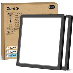 Kal-Lot De 2 Plafonnier Led Carré, 3 Couleur (3000k/4000k/6500k) Lampe De Plafond, 2100lm Luminaire Plafonnier Salle De Bain Ip44 Etanche Pour Bureau, Cuisine, Couloir, Balcon, Garage,22cm(Noir) - Neuf
