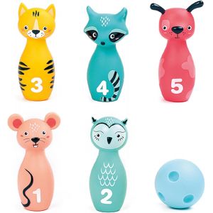 ERYI-- Jeu De Quilles Souples Pour Bébé - Dès 10 Mois - 5 Quilles Animaux Faciles À Prendre En Main + Balle Ergonomique - Dextérité, Vise Et Coordination - Silencieux Et Léger - 100% Pvc, Lavable - Neuf
