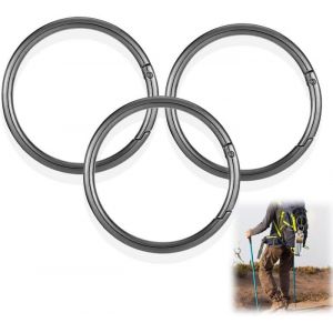 CHECARZHN--NO1-Lot De 3 Mousquetons Ronds De 88 Mm - Grand Diamètre Extérieur - Design À Ressort Facile À Util r Pour Porte-Clés, Sacs, Bricolage - Noir - Neuf
