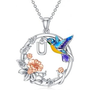 Kal-Collier Avec Pendentif Colibri Avec Pierre De Naissance/Initiale Pour Femmes Et Filles En Argent Sterling 925 Avec Pendentif Lettre Initiale/Pierre De Naissance - Neuf