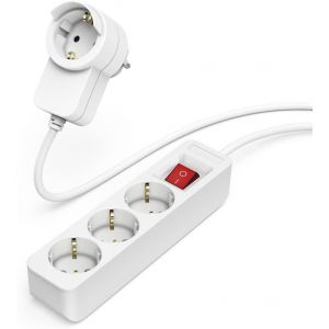 CHENG-Multiprise 3+1 Prises 16A avec Interrupteur (Rallonge multiprises 1.4m, Bloc 3 Prises +1 sur Le connecteur, Type F Schuko, 3680W Max, Id&eacute;al Bureau PC luminaires Atelier Meuble TV Garage) Blanc - Neuf