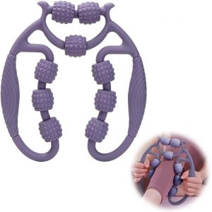 Rouleau De Massage Manuel Pour Les Jambes, Avec Poign&eacute;e Et 9 Roues, Appareil De Massage De Cellulite Pour La Relaxation Des Cuisses, Du Gluth&eacute;, Du Cou, Des Pieds, Du Ventre Et Des Bras, Violet - Neuf