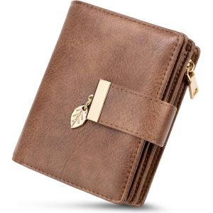CAUC-Portefeuille Femme Petit, Porte Monnaie Femme avec Blocage RFID en Cuir PU Grande Capacit&eacute; avec 14 Slots de Carte et Poche &agrave; Fermeture &Eacute;clair Pi&egrave;ces Court Porte Feuille pour Femmes - Neuf