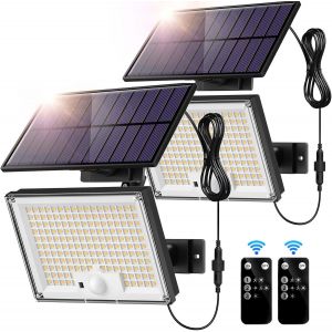 Lampe Solaire Ext&eacute;rieur 172 Led 3 Modes Avec D&eacute;tecteur De Mouvement, Ip65 Eclairage Exterieur, Led Spot Avec C&acirc;ble De 5m (2 Pi&egrave;ces - Lumi&egrave;re Froide) - Neuf
