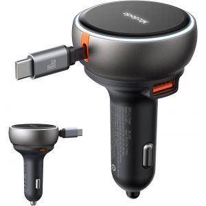 CMWX-Mcdodo Allume Cigare USB C Chargeur Voiture Retractable 80W 3-en-1 - Prise Allume Cigare USB Rapide pour 12V/24V (45W+36W) - Compatible iPhone 16/15/14/13, MacBook, iPad, Samsung Galaxy - Neuf