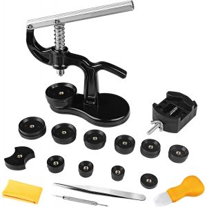 KALANKA-18 Pcs Presse de Bo&icirc;tier Montre, Professionnelle Kit Outil Montre de R&eacute;paration avec 12 Tailles de Moules, Remover Ouvre pour Fermeture la Table Arri&egrave;re de Montre, Changement Pile, Horloger - Neuf