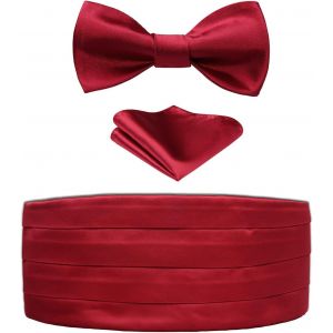 Mens Solid Color Tuxedo Belts & Bow Tie & Pocket Handkerchief Paisley Set.[B1564] - Neuf