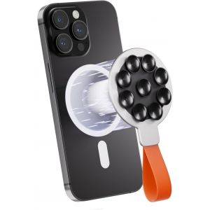 T&eacute;L&eacute;Phone Magn&eacute;Tique Silicone avec Ventouse, Silicone Support d'aspiration t&eacute;l&eacute;phone Portable &agrave; l'arri&egrave;re du t&eacute;l&eacute;phone, Support poign&eacute;e Robuste pour tiktok Selfie (Couleur Argent) - Neuf