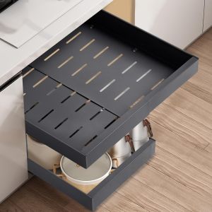 Paquet De 2 Tiroir Coulissant Cuisine Adhesif,Bac Coulissant Placard Cuisine,Organisateur D'armoires De Cuisine Pour Armoires De Cuisine,Organisateur De Tiroirs (Gris Fonc&eacute; (2 Pi&egrave;ces)) - Neuf