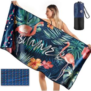 Tzf-Serviette De Plage Microfibre, 160x80 Cm Drap De Plage, Serviettes De Plage Xxl, Grande Serviette De Plage &Agrave; S&eacute;chage Rapide, Serviette Plage Anti-Sable Portable L&eacute;g&egrave;re (Flamant - Bleu) - Neuf