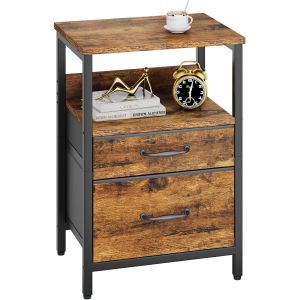 Ulteronixshop-Table de Chevet, Table d'appoint avec 2 tiroirs en Tissu et 2 &Eacute;tag&egrave;res, Table Bout de canap&eacute;, Table Basse, Style Moderne, Cadre en M&eacute;tal, pour Chambre, Salon, Marron avec Grain de Bois - Neuf