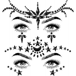 2 Pcs Gemmes De Corps D'halloween Autocollant De Visage En Strass Scintillants Autocollant De Yeux En Cristal Bijoux De Front En Gemmes Pour Maquillage Cosplay Halloween, Noir (Style Chic) - Neuf