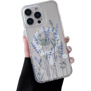 KAL-Coque Magn&eacute;tique Pour Iphone 16 Pro, &Eacute;tui Souple Transparent Avec Motif Fleurs [Compatible Avec Magsafe Charge Sans Fil], Coque Protecteur R&eacute;sistant Pour Iphone 16 Pro 6,3""-Lavande - Neuf
