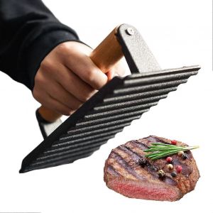 Presse a steak robuste et durable avec poignee en bois, presse a griller en fonte, gril plat et ustensiles de cuisine pour tacos, steaks, hamburgers, saucisses - Neuf