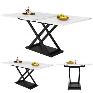 Table &agrave; Manger Extensible (120-160&times;80cm),Table &agrave; Manger 6-8 Personnes,&Eacute;conomique d'Espace,Pieds en Fer Crois&eacute;s,Blanc - Neuf