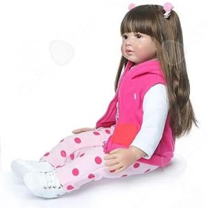 C Poup&eacute;e Reborn Corps en coton de 60cm non imperm&eacute;able Perruque en soie haute temp&eacute;rature Jolie poup&eacute;e aux cheveux longs Reborn - Neuf