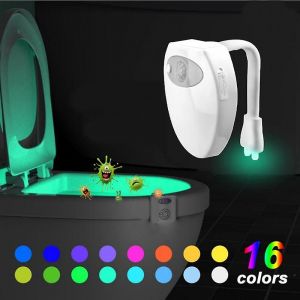Lampe de toilette Veilleuse LED Détecteur de mouvement Éclairage Plastique WC / Salle de bain / Cuvette 16 Changements de couleur - Neuf