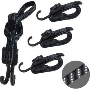 CHECARZHN--NO1-Lot De 4 Sangles De Tension En Caoutchouc De 100 Cm,Extensibles À Large Bande Réglables,Tendeurs Élastiques Réglables Avec Crochets Métalliques,Pour Voitures,Vélos Et Activités De Plein Air - Neuf